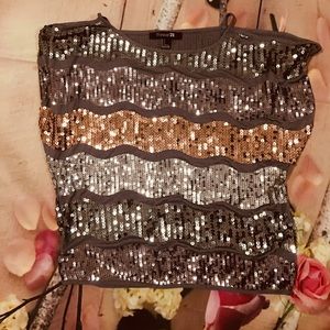 Sequin peek-a boo shoulder top